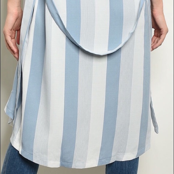 Blue Gray Stripe Sleeveless Longline Tie Top - Picture 3 of 8